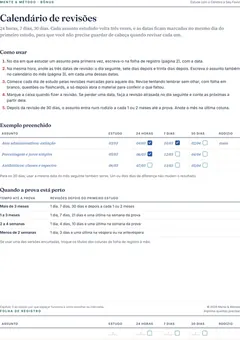 Primeira página do calendário de revisões